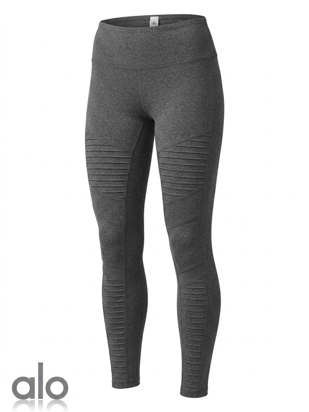 Alo Yoga Womens Medium M Gray Heather Moto Ribbed Mesh High Waist Leggings Yoga
